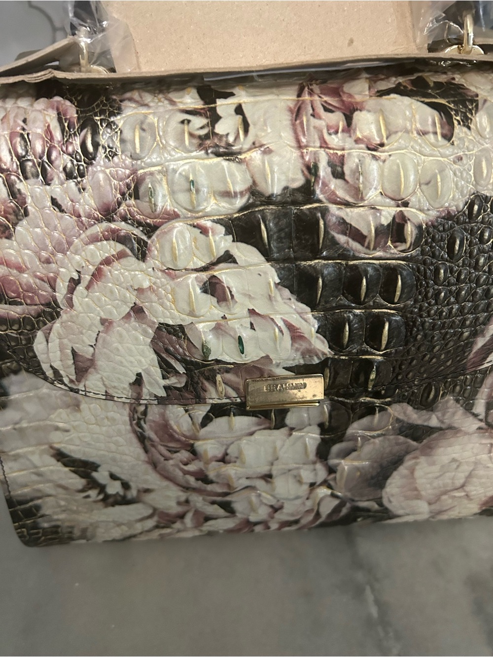 Brahmin Ingrid Eden Melbourne Crocodile Embossed Floral Leather Satchel Bag New - Picture 3 of 7